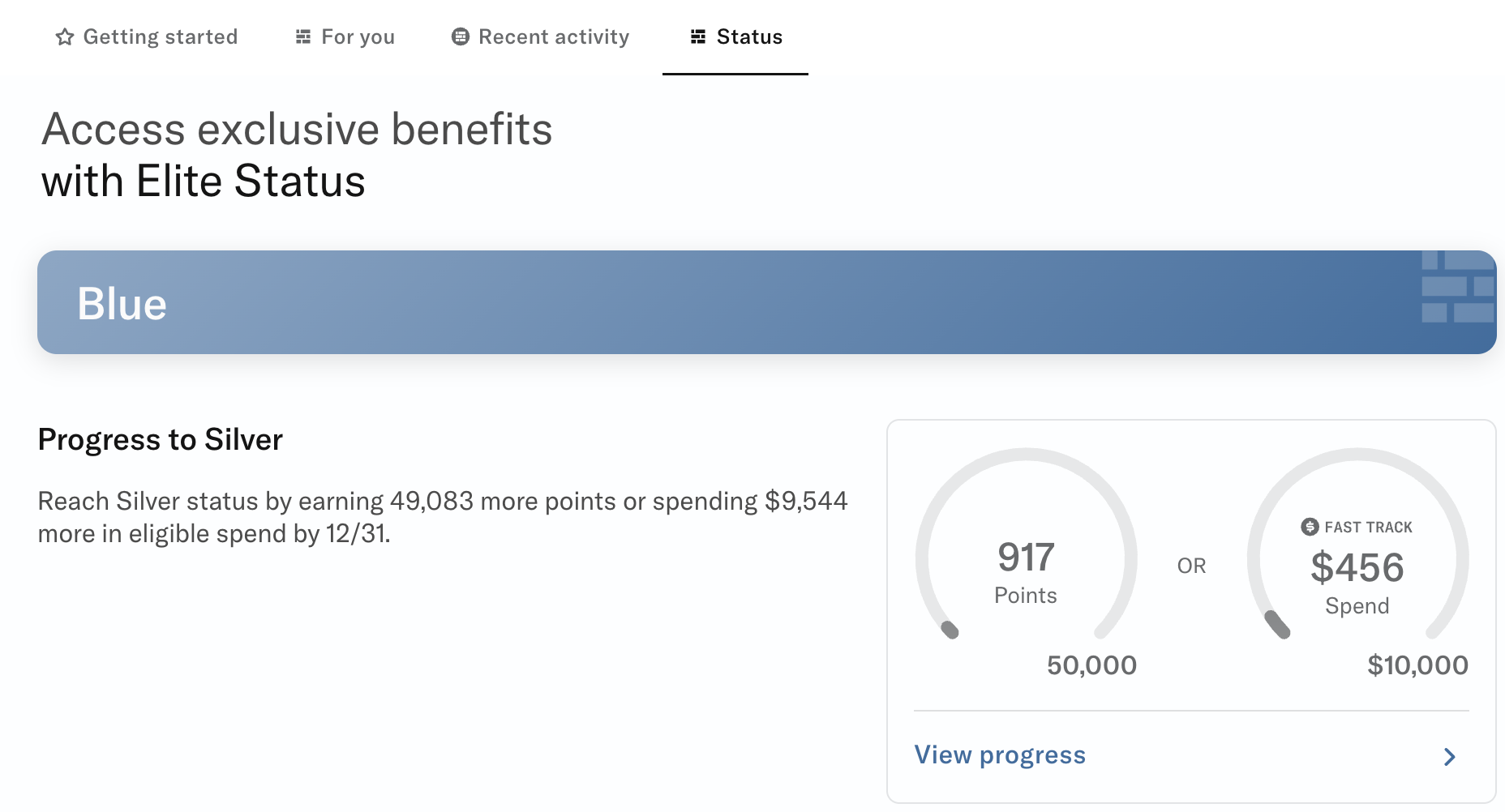 Bilt Rewards status tracker showing progress towards Silver status